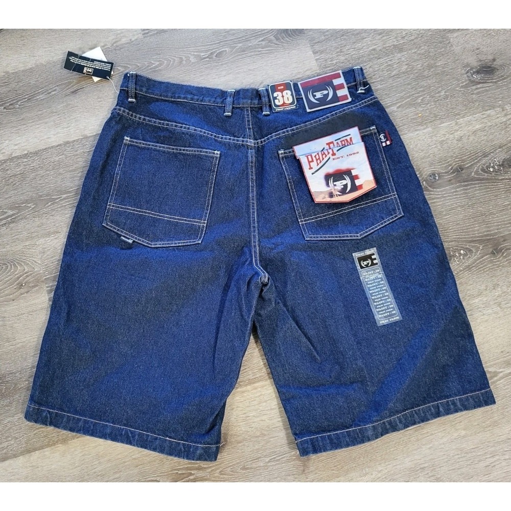 New Phat Farm Dark Denim Baggy Wide Leg Hip Hop Shorts Sz 38